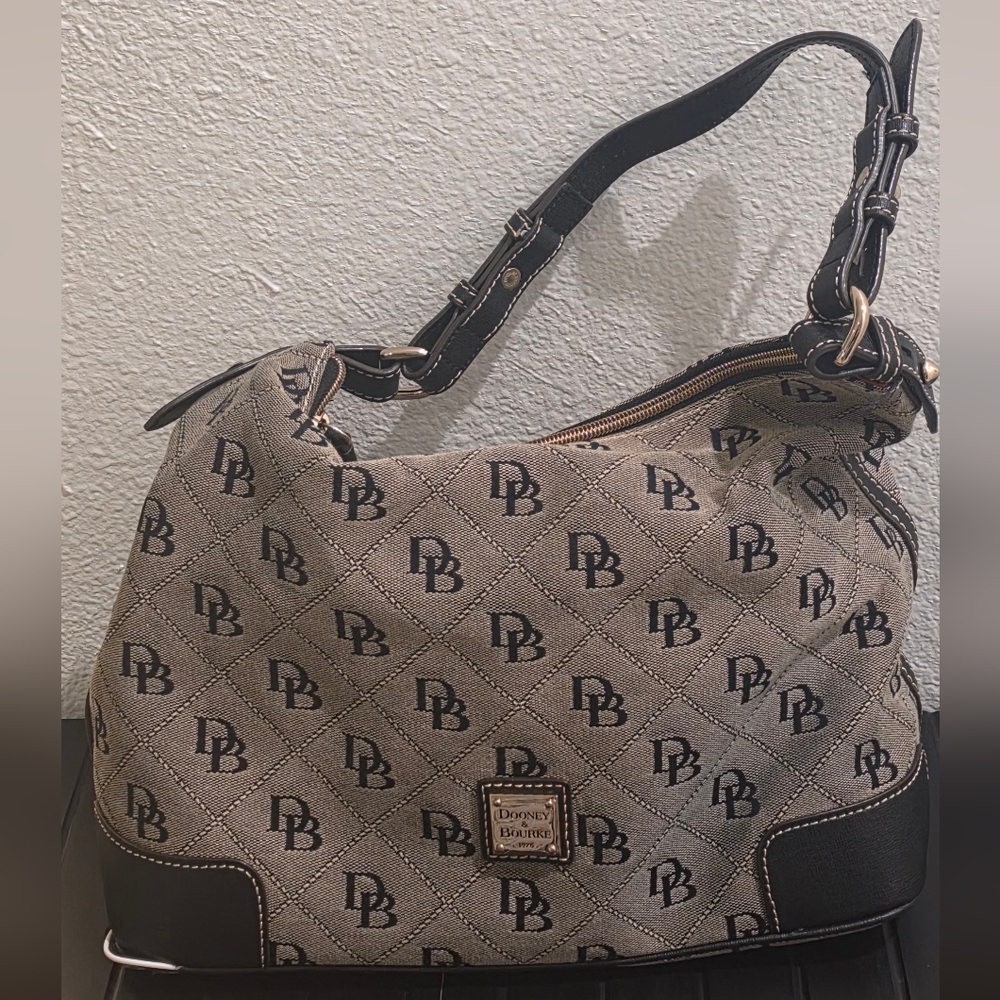 Dooney & Bourke Black and Gray Logo Shoulder Bag